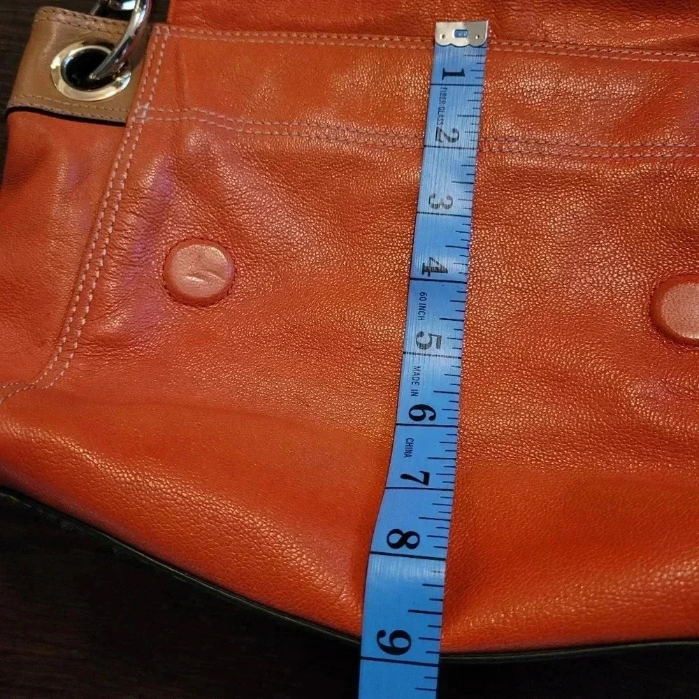 MILLY Orange tan soft leather gold chain link shoulder bag purse contemporary